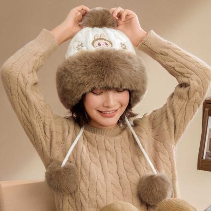 Warm Fluffy Holiday Series LABUBU Plush Cap
