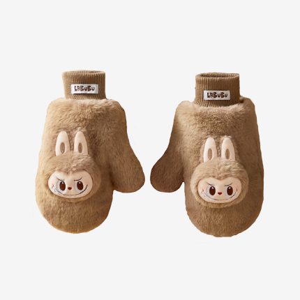LABUBU Plüschhandschuhe – Warme, flauschige Weihnachts-Braun-Serie