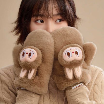 LABUBU Plüschhandschuhe – Warme, flauschige Weihnachts-Braun-Serie